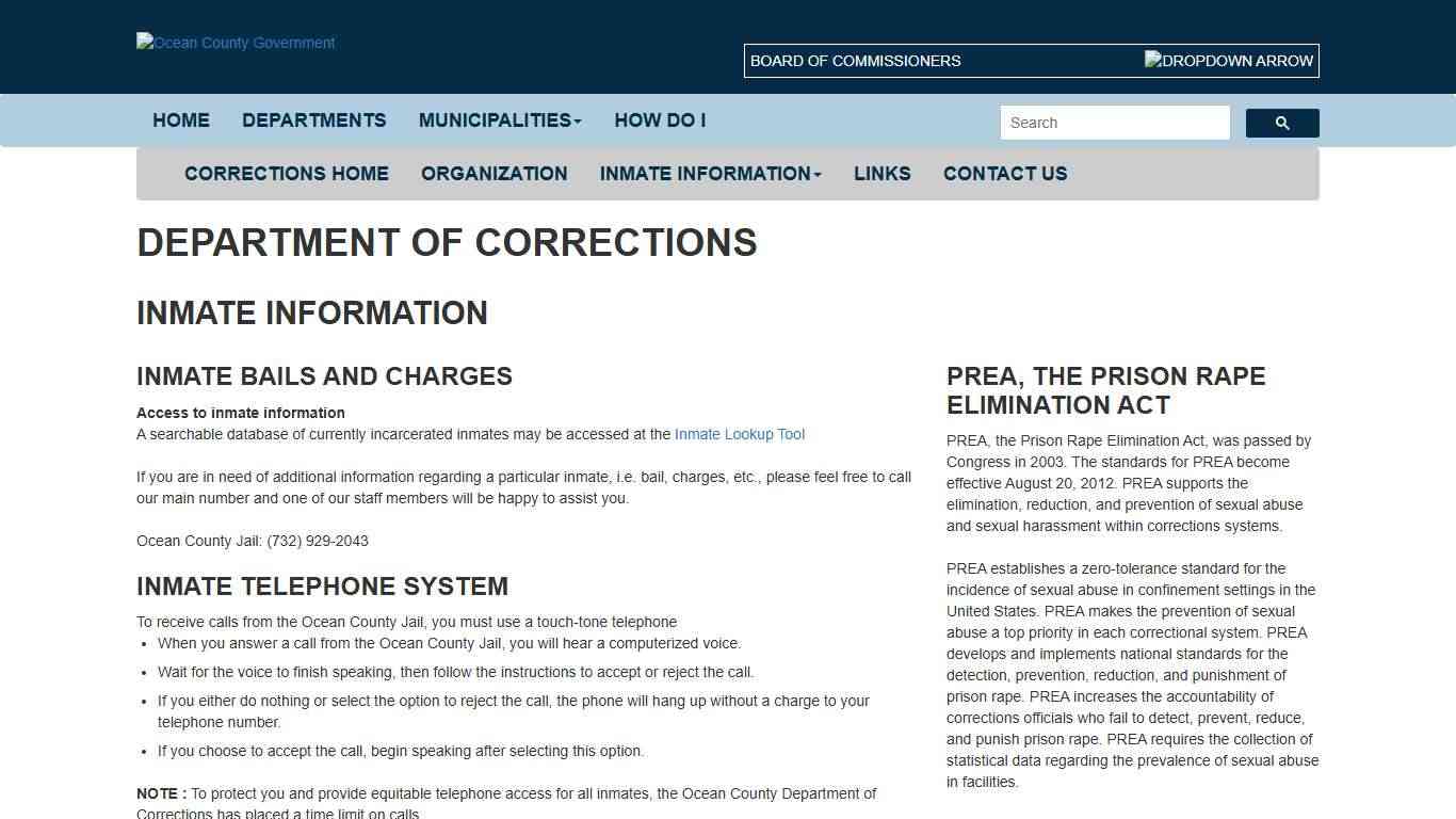 Inmate Information Ocean County Government